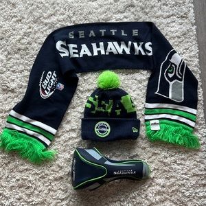 Seattle Seahawks bundle - hat, scarf, golf driver head cover